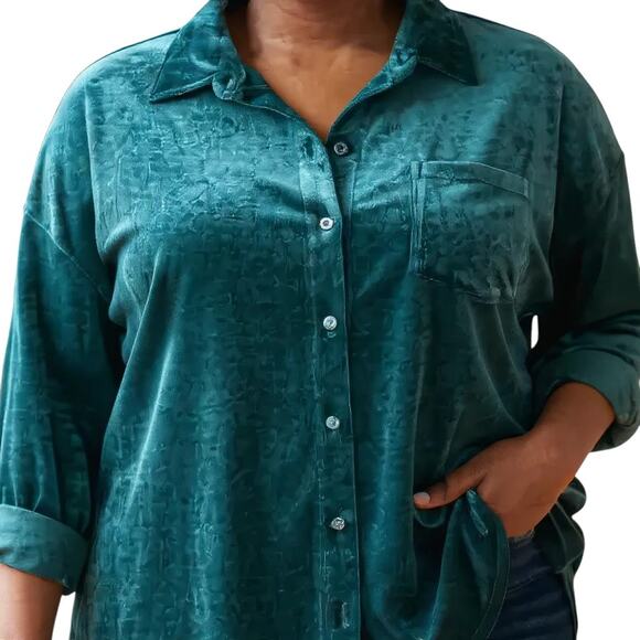 Honors 3X Green Velour Women's Soft Top Shirt Long Sleeves Plus 3XL XXXL 26W 28W - Picture 1 of 5